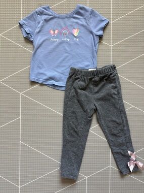 Garanimals|Baby girl set,Gray Leggings with Pink Bows & blue graphic tee•••18M